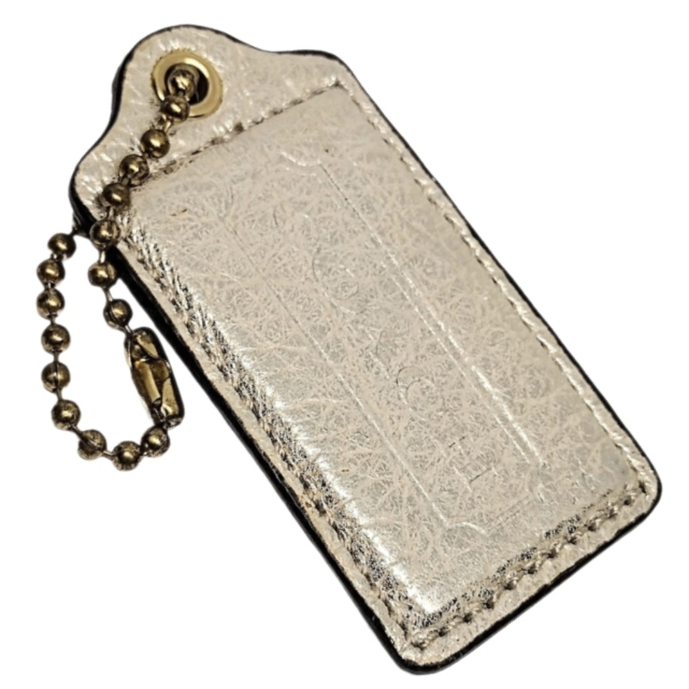 ⭐ 3" Coach Light Metallic Gold Leather Hangtag Bag Fob Purse Charm Keychain